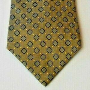 Nautica Mens Tie 100% Silk Neckwear Greenish Brown Blue Yellow Diamond Pattern